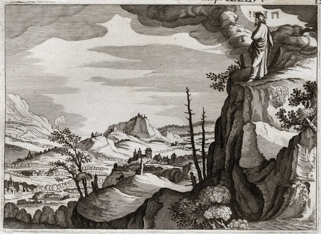 Bible de Royaumont, Ancien Testament : Mort de Moïse. Dieu montre à Moïse la terre de Canaan depuis le sommet du mont Nébo, où il meurt, sans que l