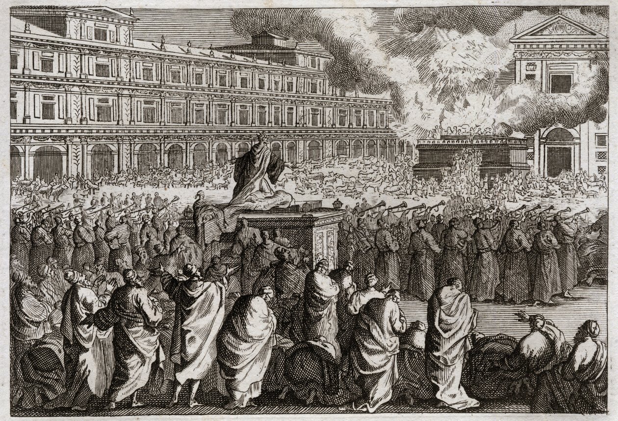 Bible de Royaumont, Ancien Testament : Dédicace du Temple. Salomon rassemble tout son peuple pour célébrer avec plus de solennité la dédicace de son Temple. Illustration de 1811. - Unknown artist