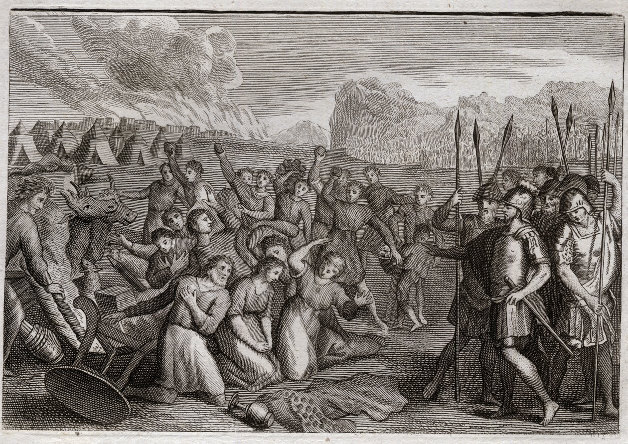 Bible de Royaumont, Ancien Testament : Destruction de Haï. Josué, après la ruine de Jéricho, attaque la ville de Haï, où il est d