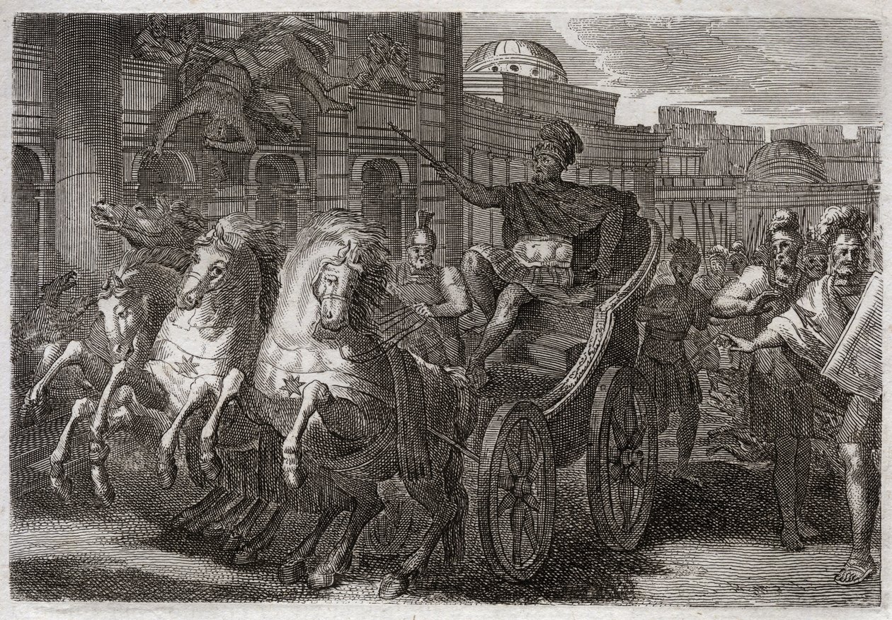 Bible de Royaumont, Ancien Testament : Jézabel mangée par les chiens. Jéhu fait jeter Jézabel par une fenêtre, et elle est mangée par les chiens. Illustration de 1811. - Unknown artist