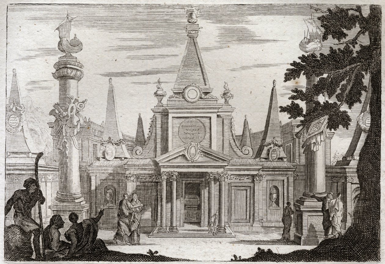 Bible de Royaumont, Ancien Testament : Simon Pontife. Simon Machabée succède à son frère Jonathan, élève un magnifique tombeau pour son père et ses frères, et est tué en trahison. Illustration de 1811. - Unknown artist
