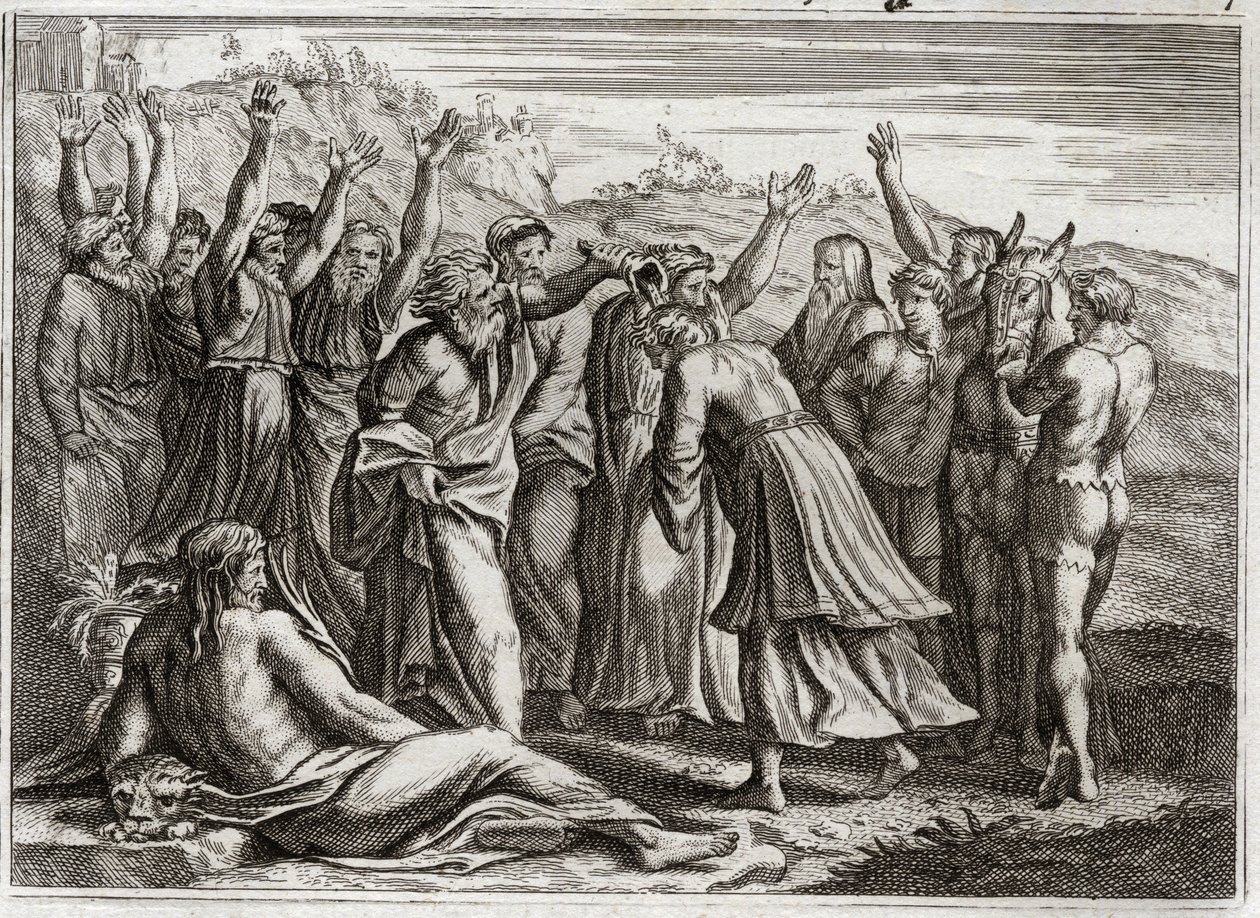 Bible de Royaumont, Ancien Testament : Salomon roi. David établit Salomon roi à la prière de Bethsabée et du prophète Nathan. Illustration de 1811. - Unknown artist