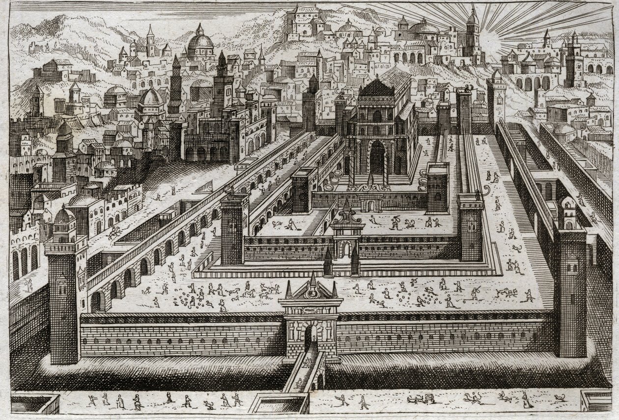 Bible de Royaumont, Ancien Testament : Temple de Salomon. Salomon construit le Temple à Jérusalem. Illustration de 1811 - Unknown artist
