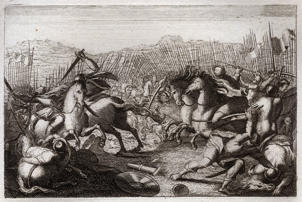 Bible de Royaumont, Ancien Testament : Victoire de Judas. Judas Maccabée (Machabée, Macabée) a vaincu Apollonius, Seron, Ptolémée Macron, Gorgias, Nicanor et Lysias dans diverses batailles. Illustration de 1811. - Unknown artist