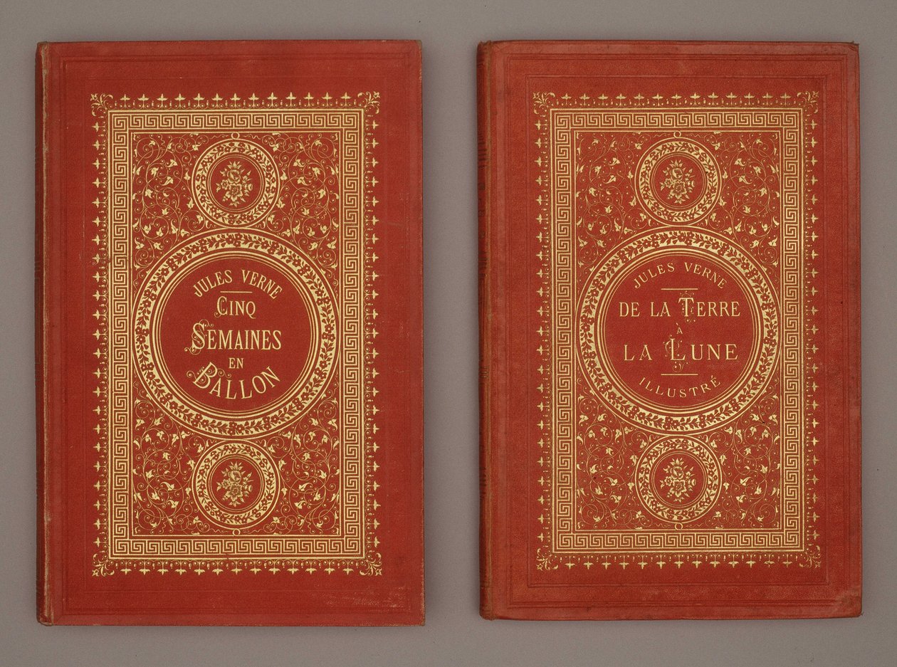 Couverture du livre «Cinq semaines en ballon» et «De la Terre à la Lune» par Jules Verne - Unknown artist