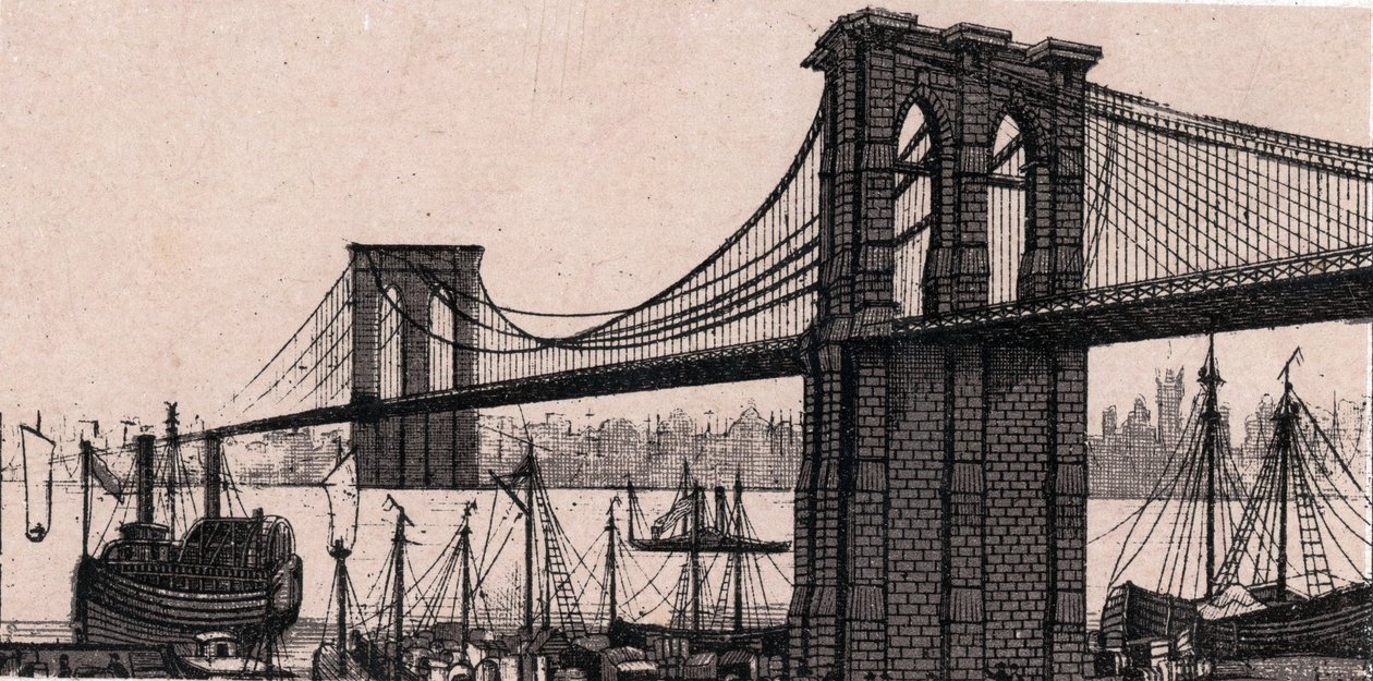 Pont de Brooklyn à New York, USA dans « Le Monde Illustré 168 vues » sans date (fin XIXe siècle) - Unknown artist
