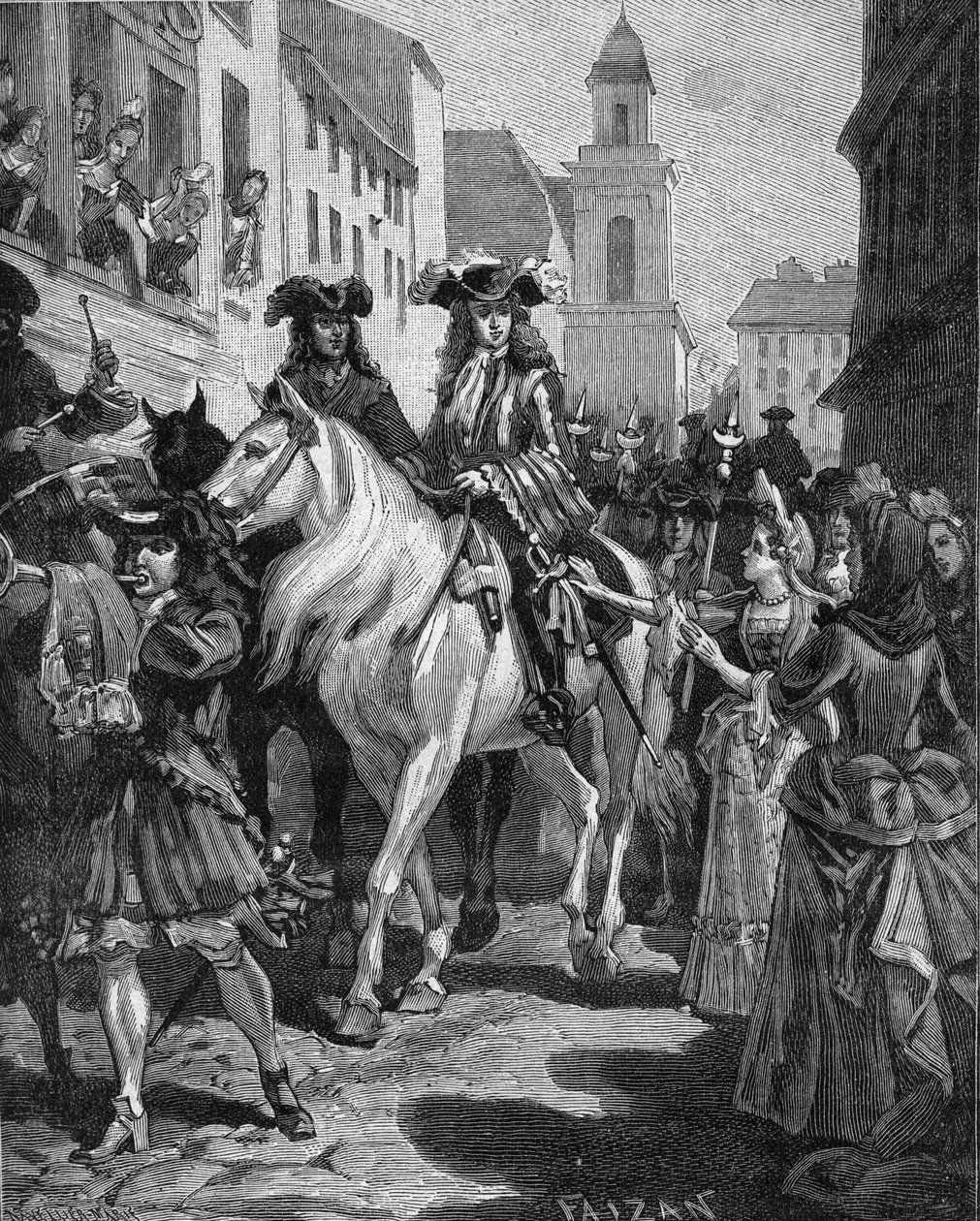 Guerre des Camisards (1702-1704) : Un catholique essayant de toucher le chef des Camisards, Jean Cavalier. Nîmes, Gard. Gravure du 19e siècle. Dans « Histoire de France » de Jules Michelet - Unknown artist