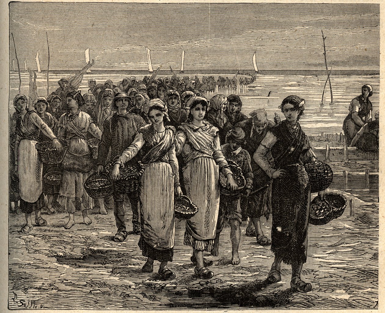Cancale - Bretagne - Les Cancalaises au retour des bateaux de pêche - gravure dans « PATRIE - DESCRIPTION PITTORESQUE DE LA FRANCE EN 6 VOLUMES » par Lucien Huard - fin XIXe siècle - Unknown artist