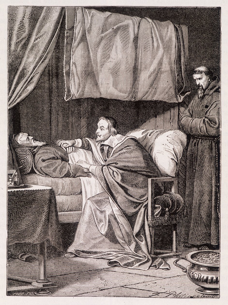 Le cardinal Richelieu au chevet du père Joseph - gravure - Unknown artist