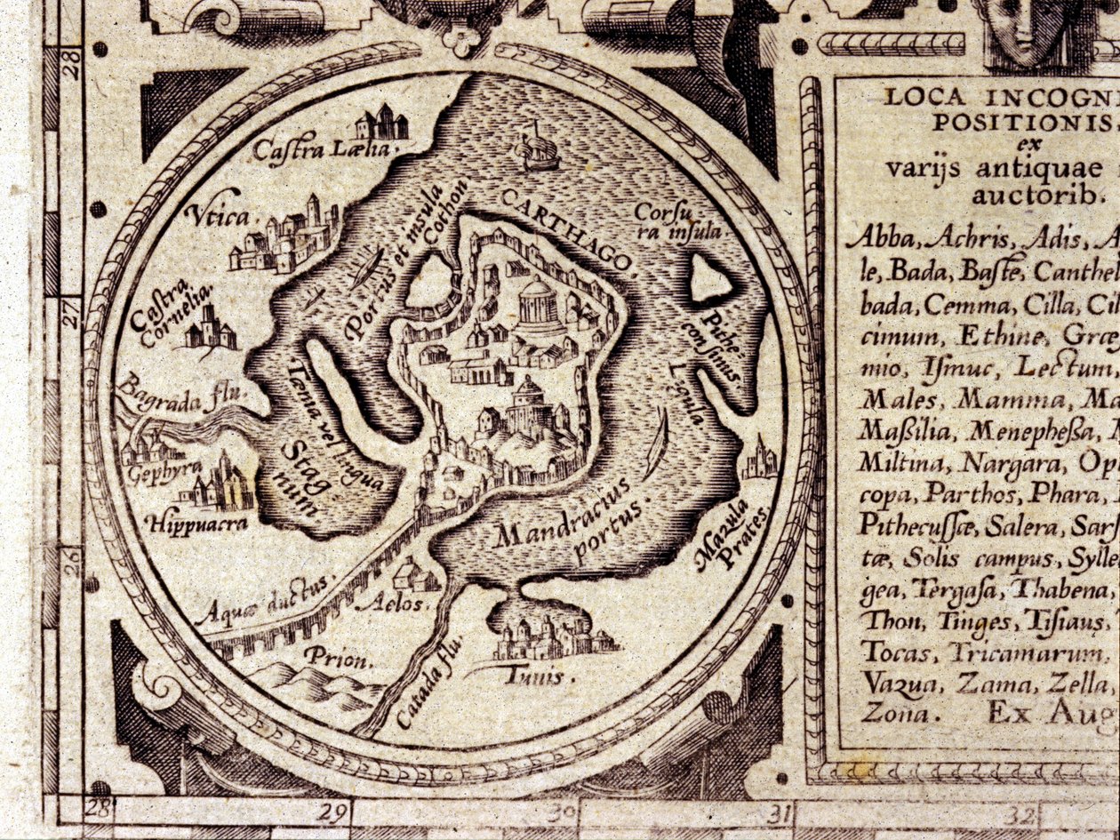 Carthage vue du golfe de Tunis dans un atlas historique du 17ème siècle. - Unknown artist