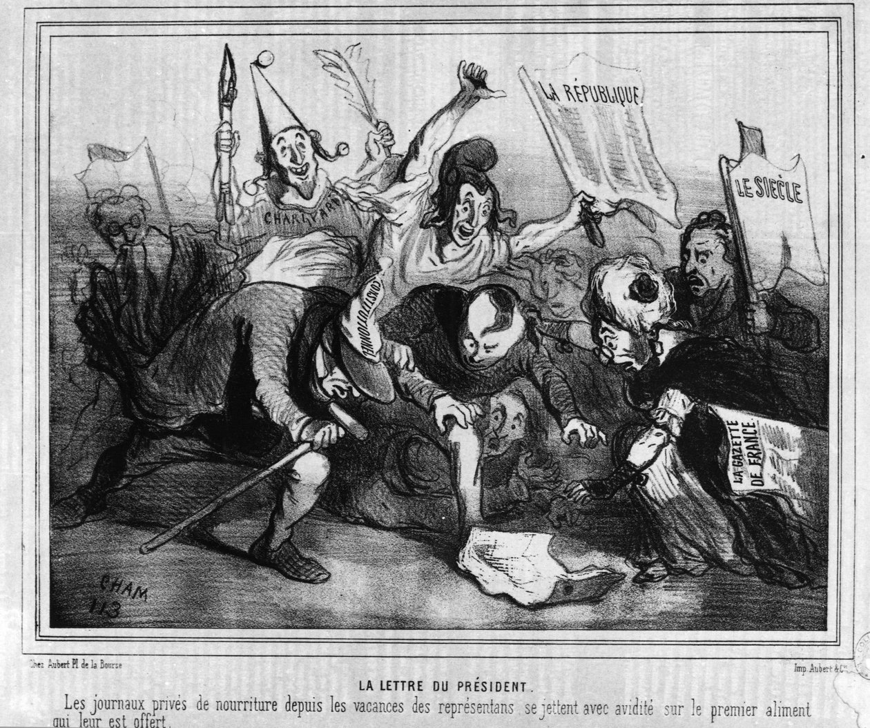Caricature sur la campagne électorale pour la première élection présidentielle du 10 décembre 1848 avec la Bataille des Journaux. - Unknown artist