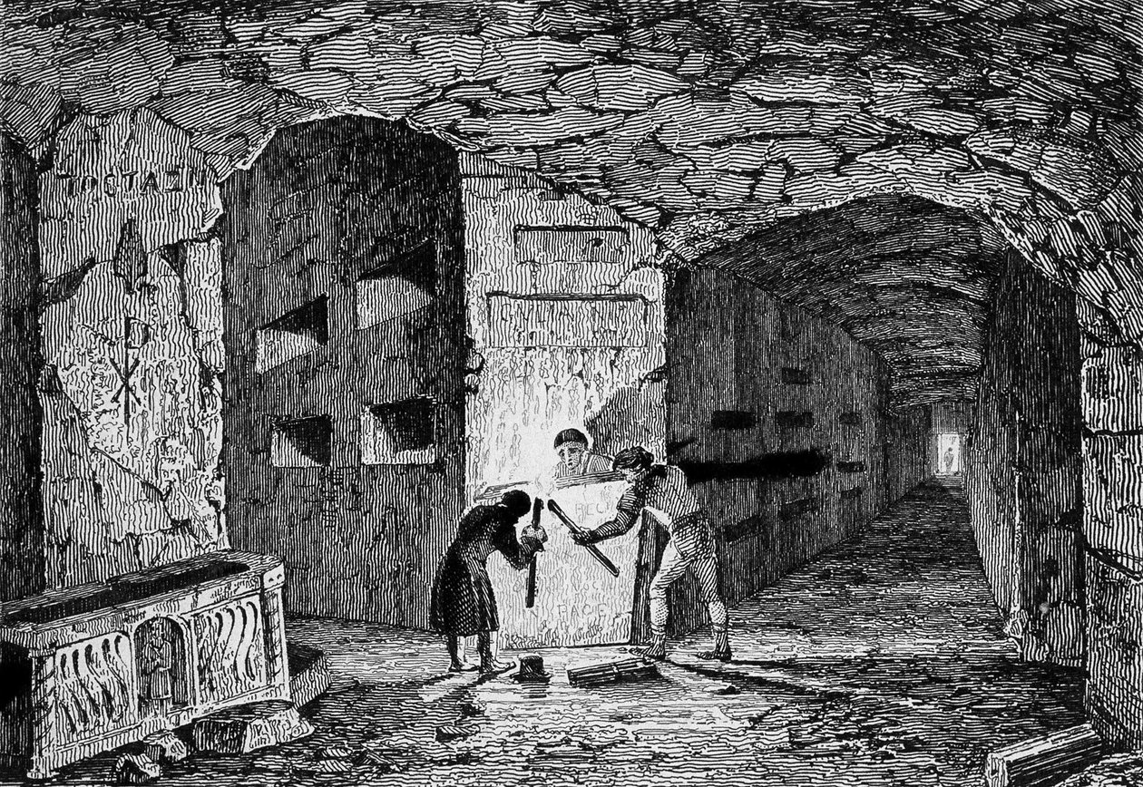 Catacombes de Rome. Gravure 19e siècle - Unknown artist