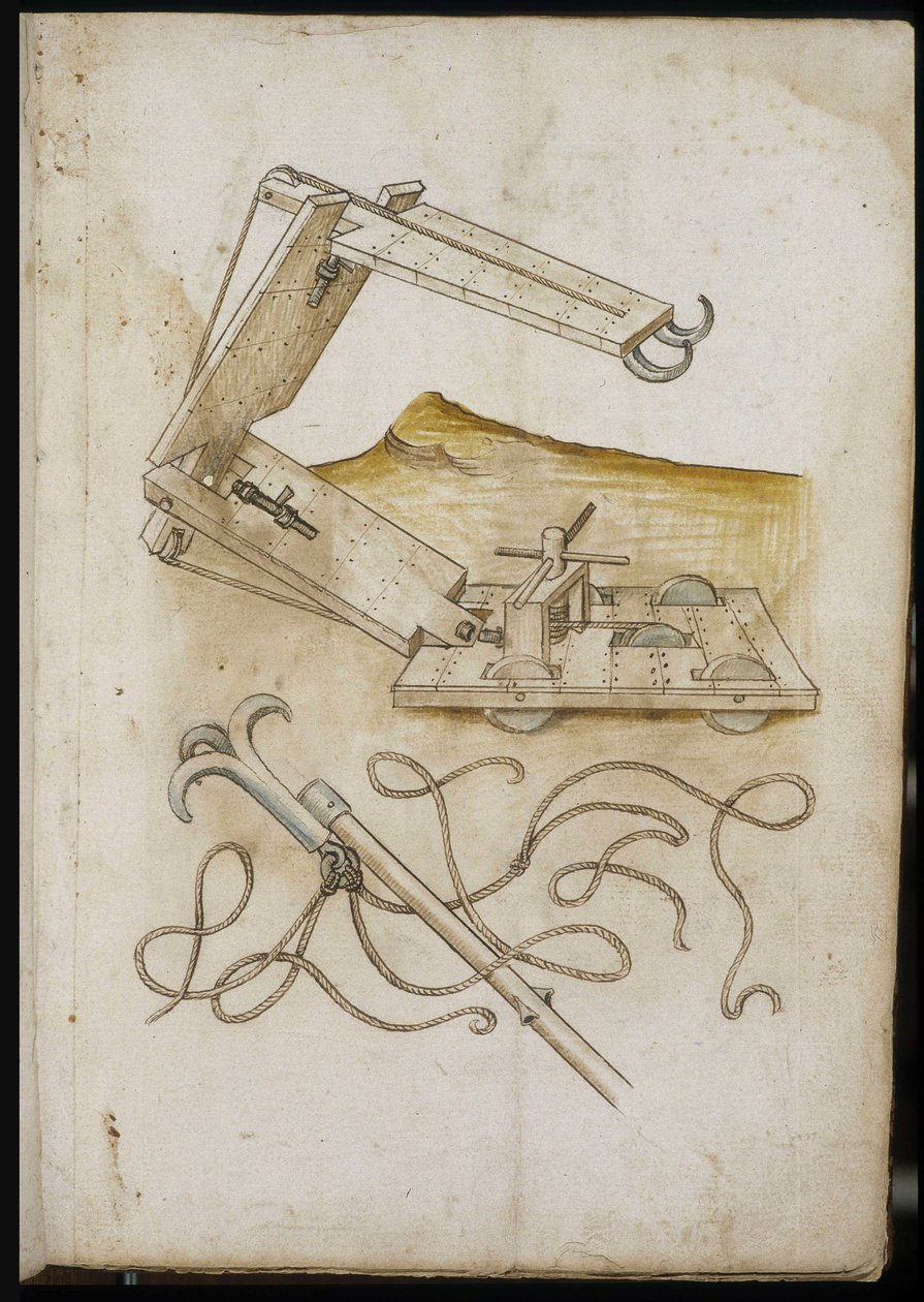 Système de catapulte et de crochet - Manuscrit : feuille de parchemin d