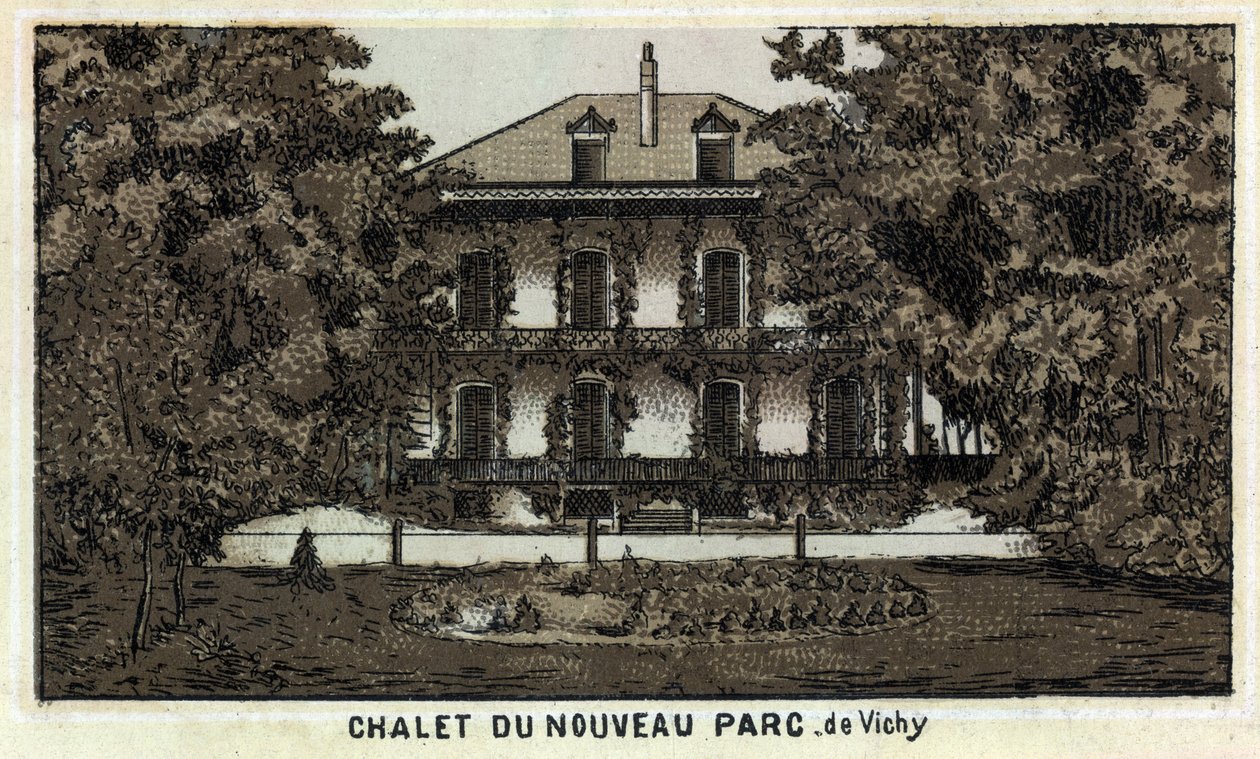 Chalet du nouveau parc de Vichy (Allier et région Auvergne). Chromolithographie de la fin du XIXe siècle - Unknown artist