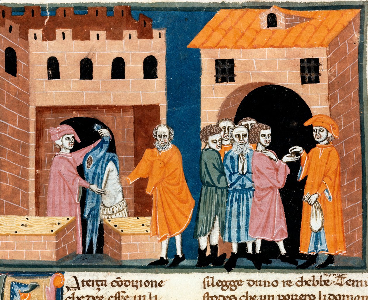 Charité au Moyen Âge : « assistance publique ». Scène de charité et d