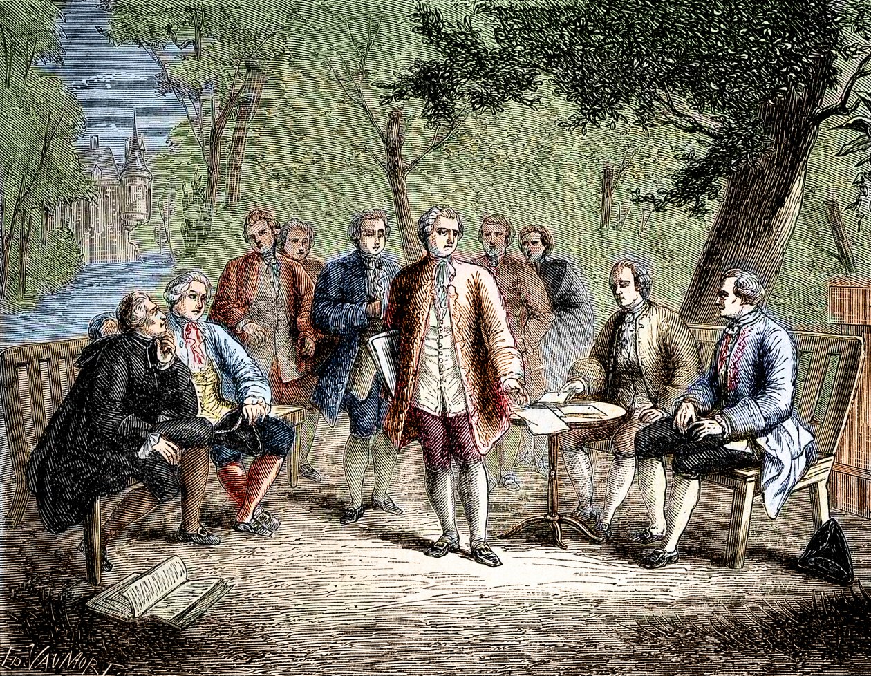 Charles de Secondat Montesquieu avec le cénacle scientifique au château de Clairac, France - Le cénacle scientifique du château de Clairac : Montesquieu et le baron de Secondat, son fils, le chevalier de Vivens, Romas et les frères Dutilh - dans « Album de - Unknown artist