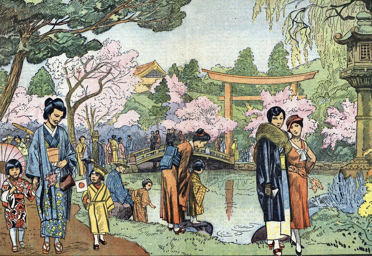 Cerisiers en fleurs au printemps, Japon (Cerisiers en fleurs au Japon au printemps, avril 1933) Illustration tirée de "Le pelerin" 1933 Collection privée - Unknown Artist