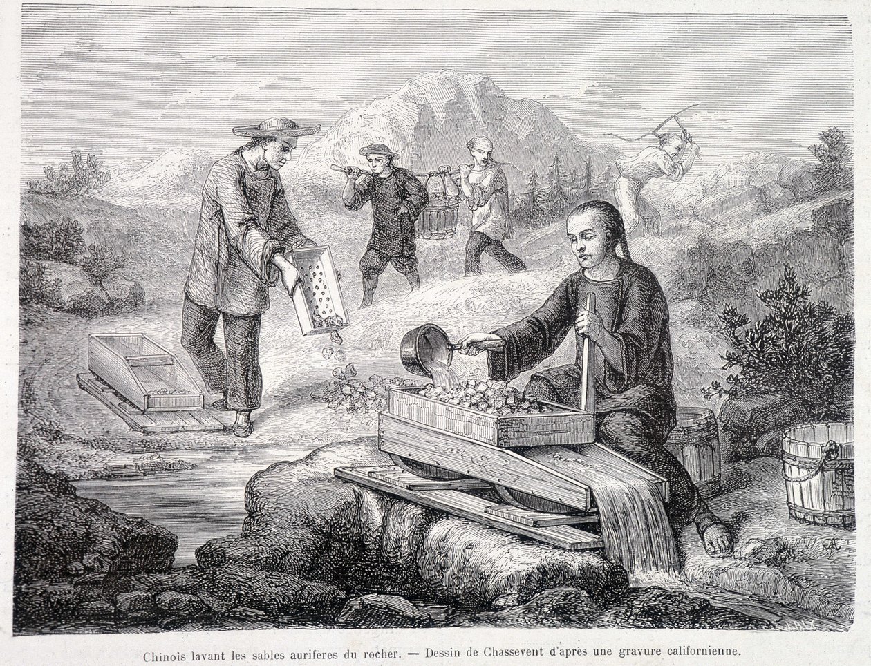 Chinois lavant des sables aurifères en Californie - Unknown artist