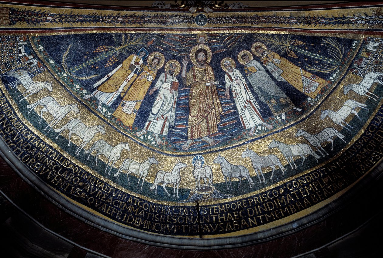 Christ parmi Saint Paul, Sainte Cécile, Saint Pascal, Saint Pierre, Saint Valérien et Sainte Agathe - Unknown artist
