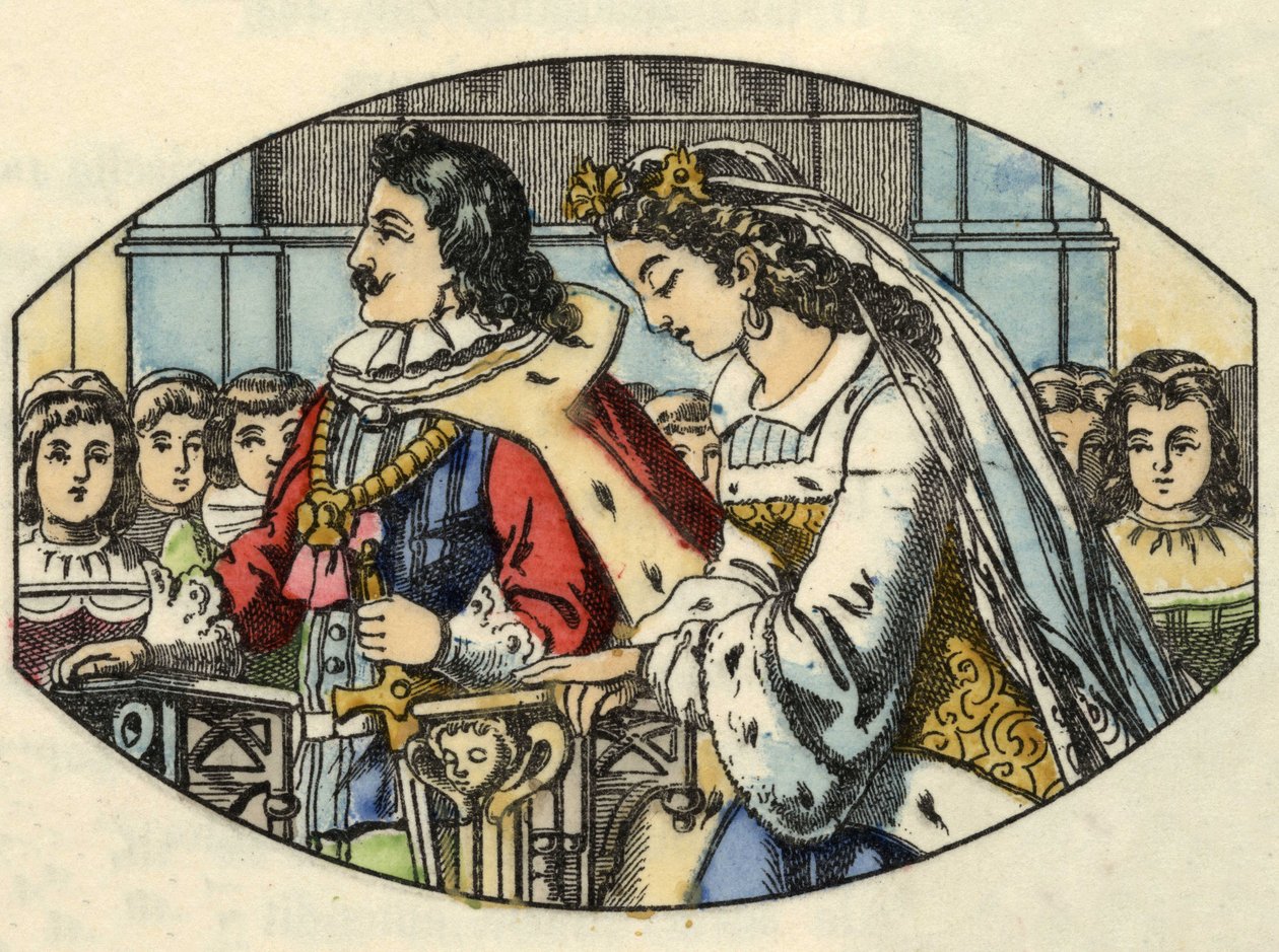 Le mariage de Cendrillon avec le prince. Illustration du conte de Charles Perrault "Cendrillon ou La petite pantoufle de verre" - Unknown artist