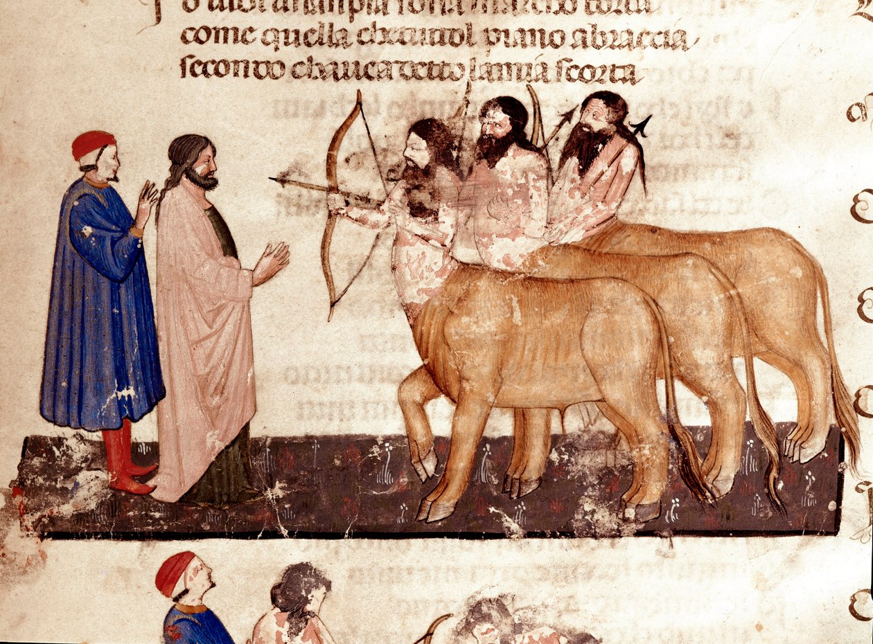 Cercle des Violents : Dante et Virgile rencontrent des centaures armés d