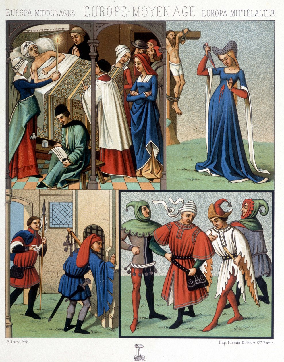 Costumes civils au Moyen Âge du XIVe au XVe siècle. Dans « Le costume historique » par A. Racinet - Unknown artist