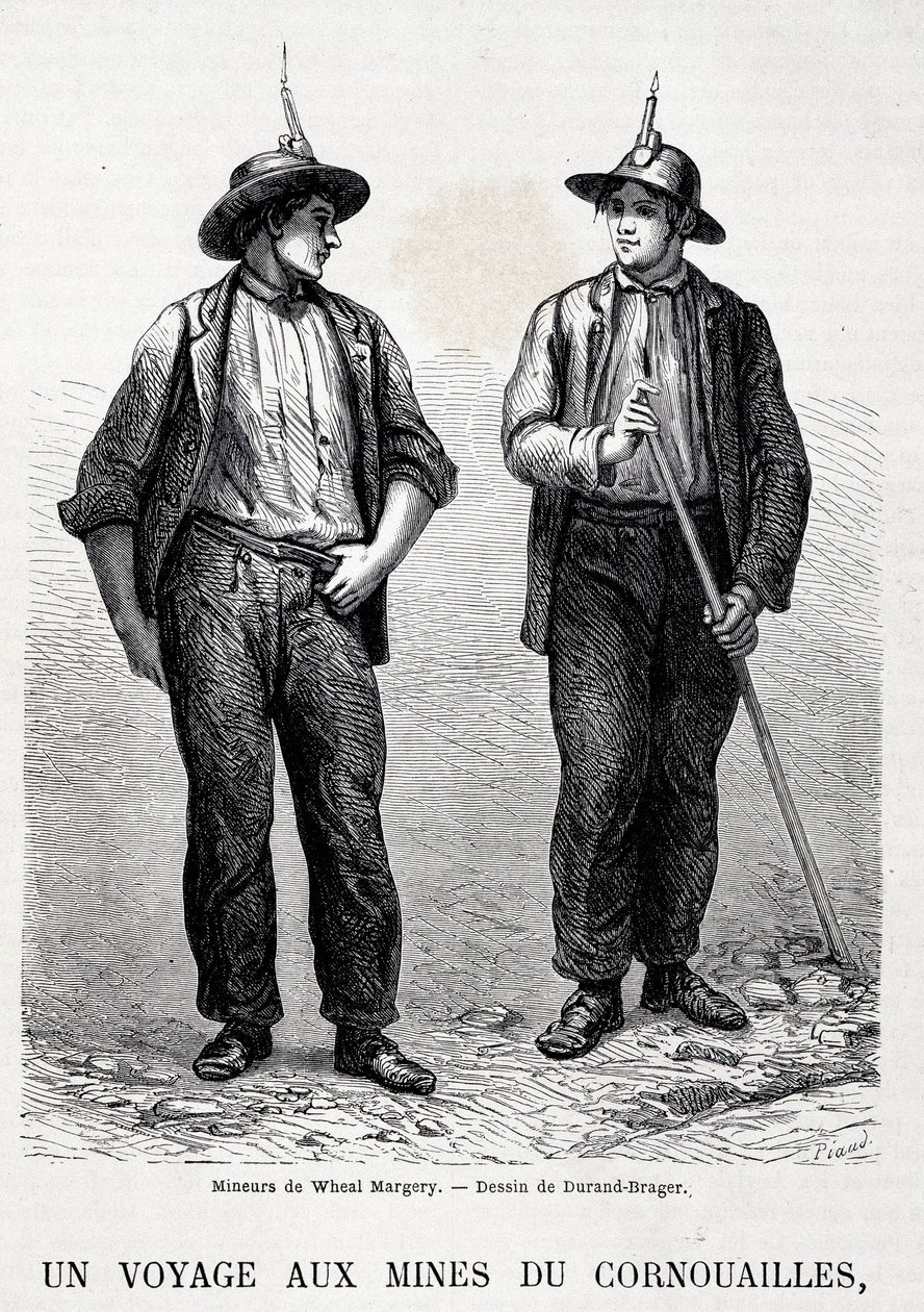 Mines de charbon en Angleterre : 2 mineurs de Wheal Margery, « Tour du Monde » - Unknown artist