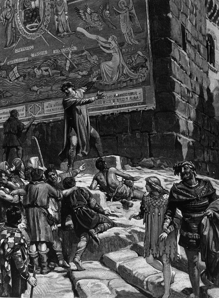 Cola di Rienzo (1314-1354), dans la campagne pour devenir tribun du peuple romain, explique au peuple de Rome les fresques qu