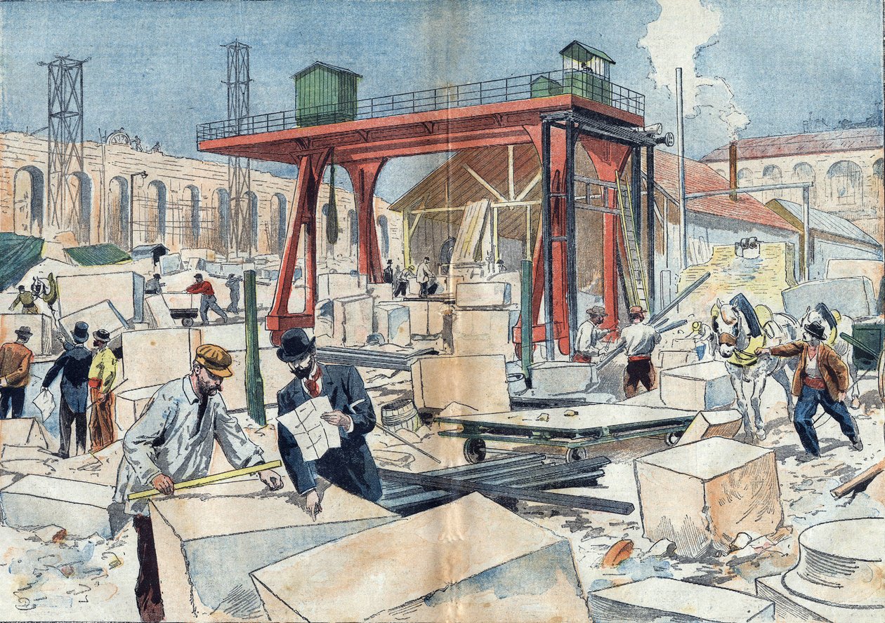 Construction du Grand Palais, à Paris en 1898, à l