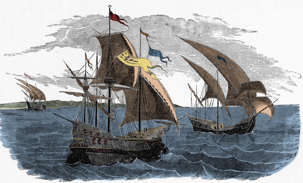 La flotte de Cortez en route pour le Mexique - Colonisation espagnole des Amériques : l