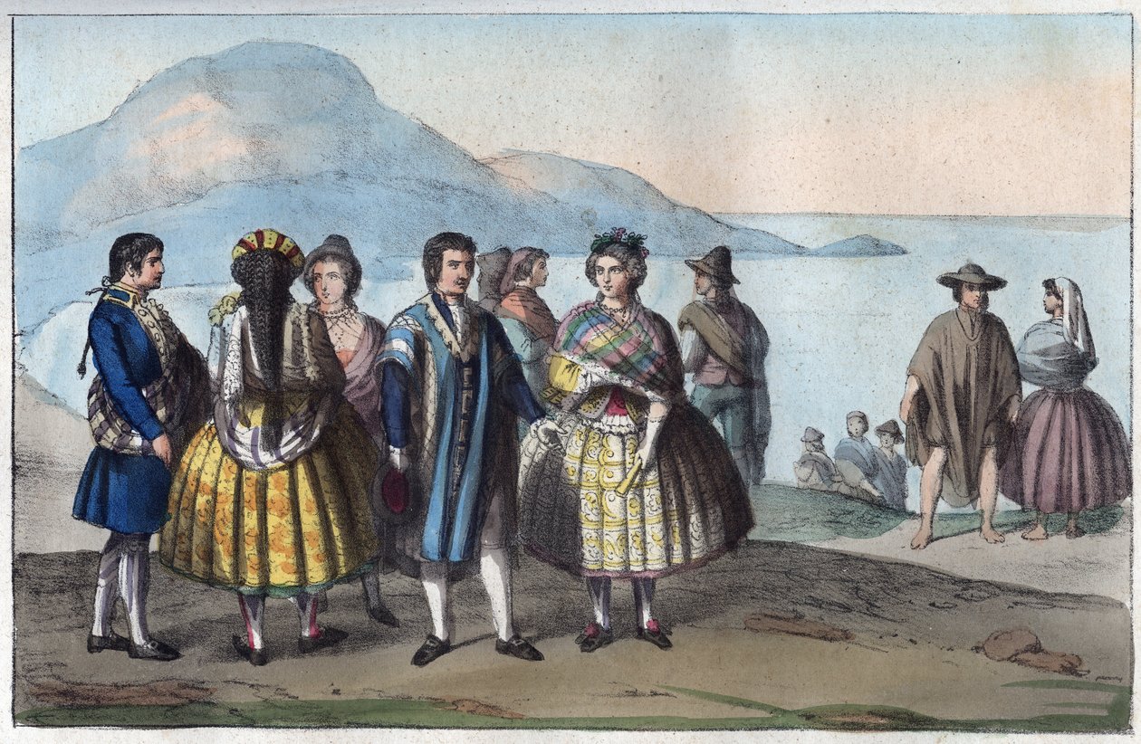 Costumes du peuple de Concepción, Chili - gravure de « Usi e Costumi di Tutti i Popoli dell