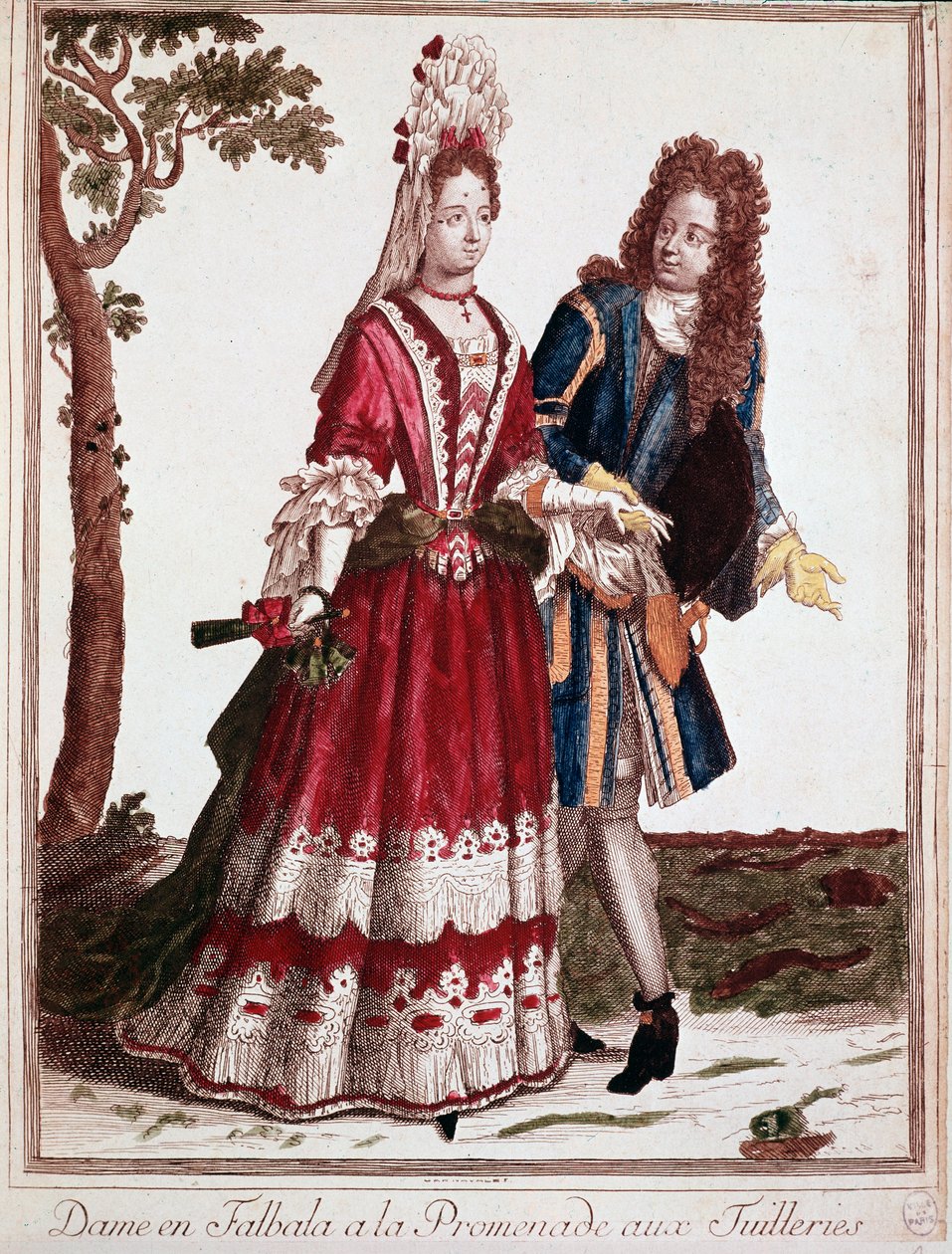Couple marchant dans le jardin des Tuileries, Paris (gravure) - Unknown artist