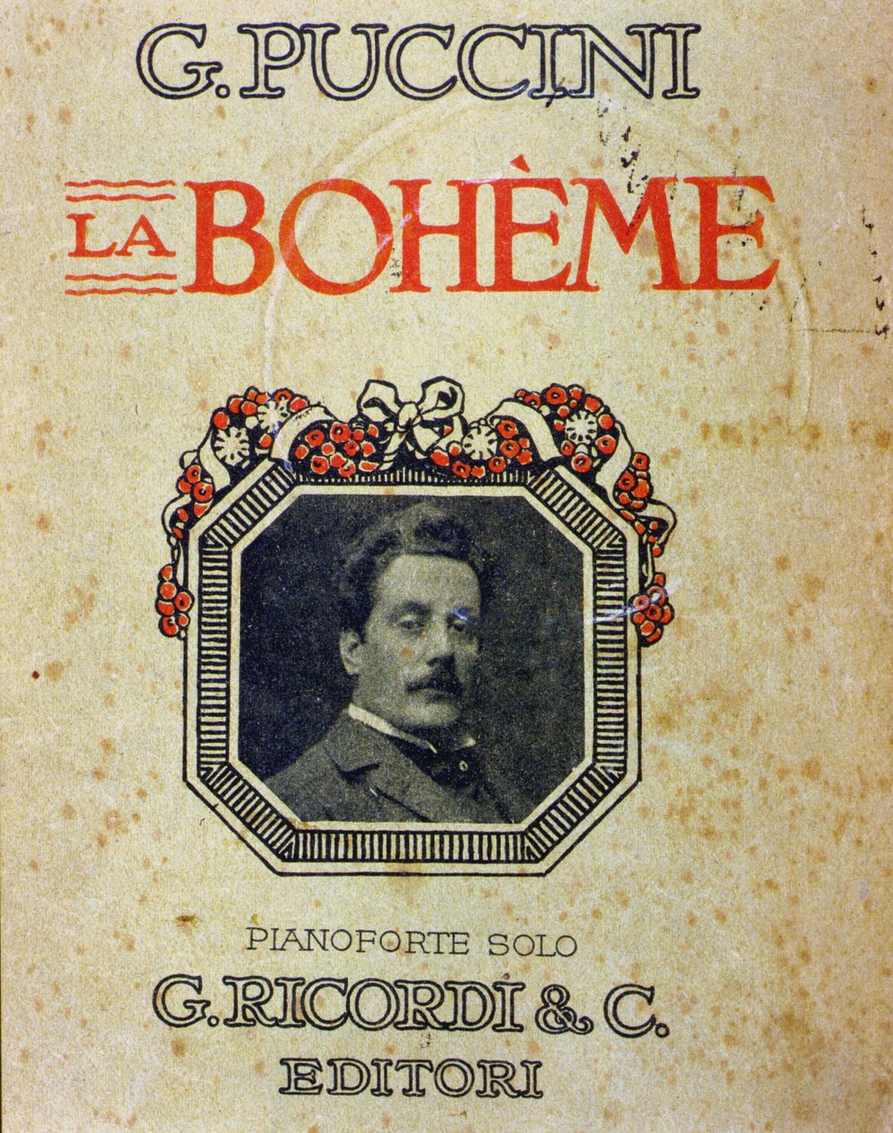 Couverture de la partition "La Bohème" de Puccini (1858-1924) avec son portrait - Unknown artist