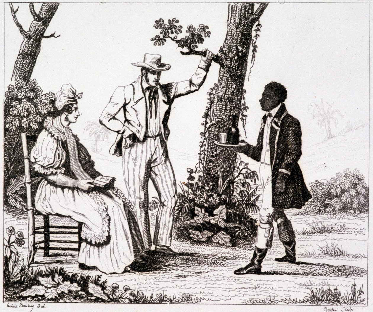 Créole de Martinique (serviteur noir et un couple de blancs) - dans « La France pittoresque », T.III - Unknown artist