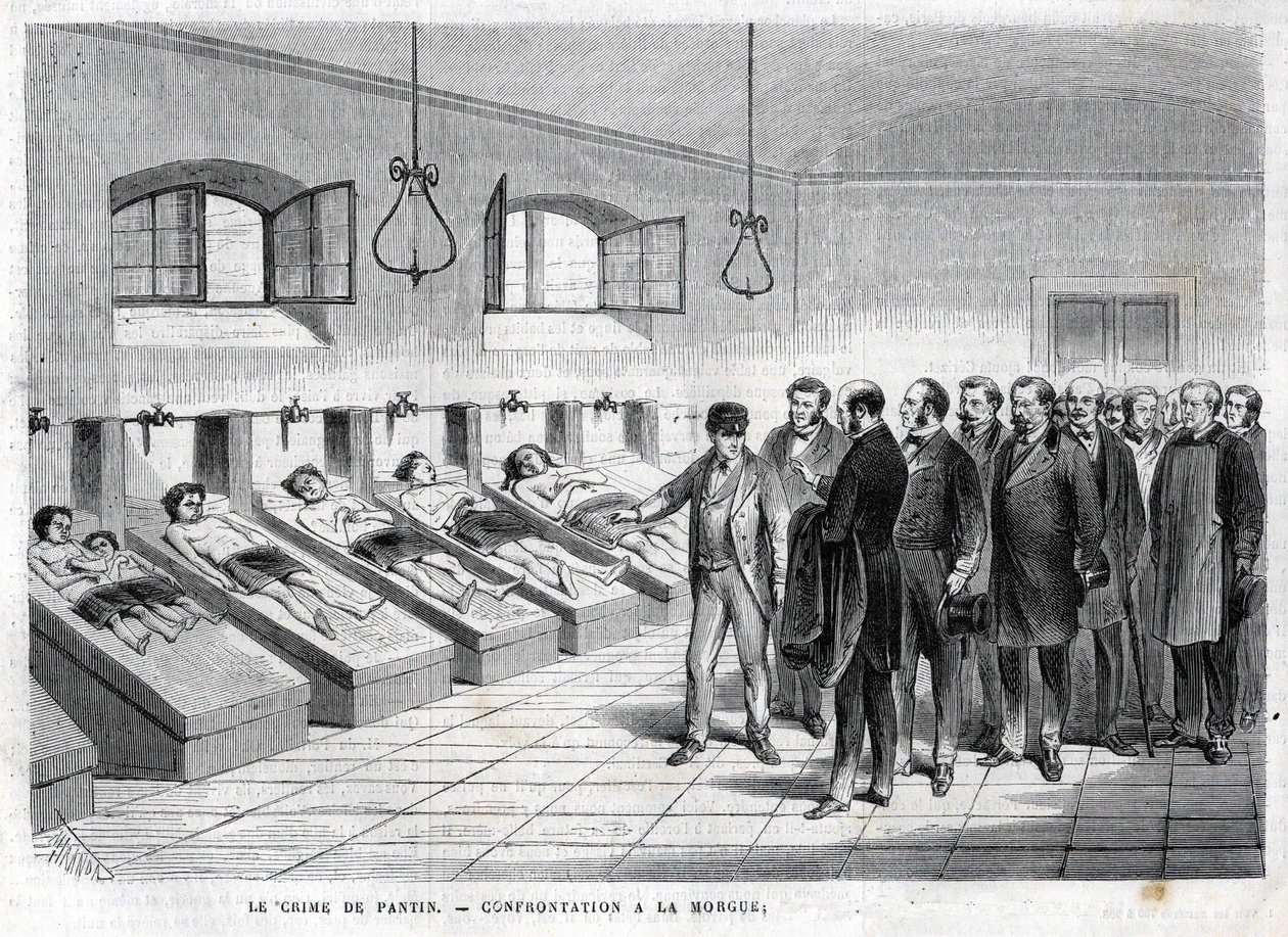 Crime de Pantin en octobre 1869. Confrontation à la morgue. Gravure de 1869 - Unknown artist