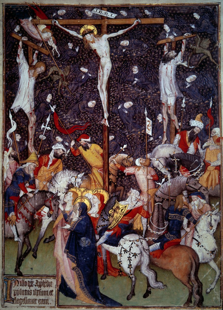 Crucifixion. Anges noirs volant autour des corps des condamnés - Unknown artist