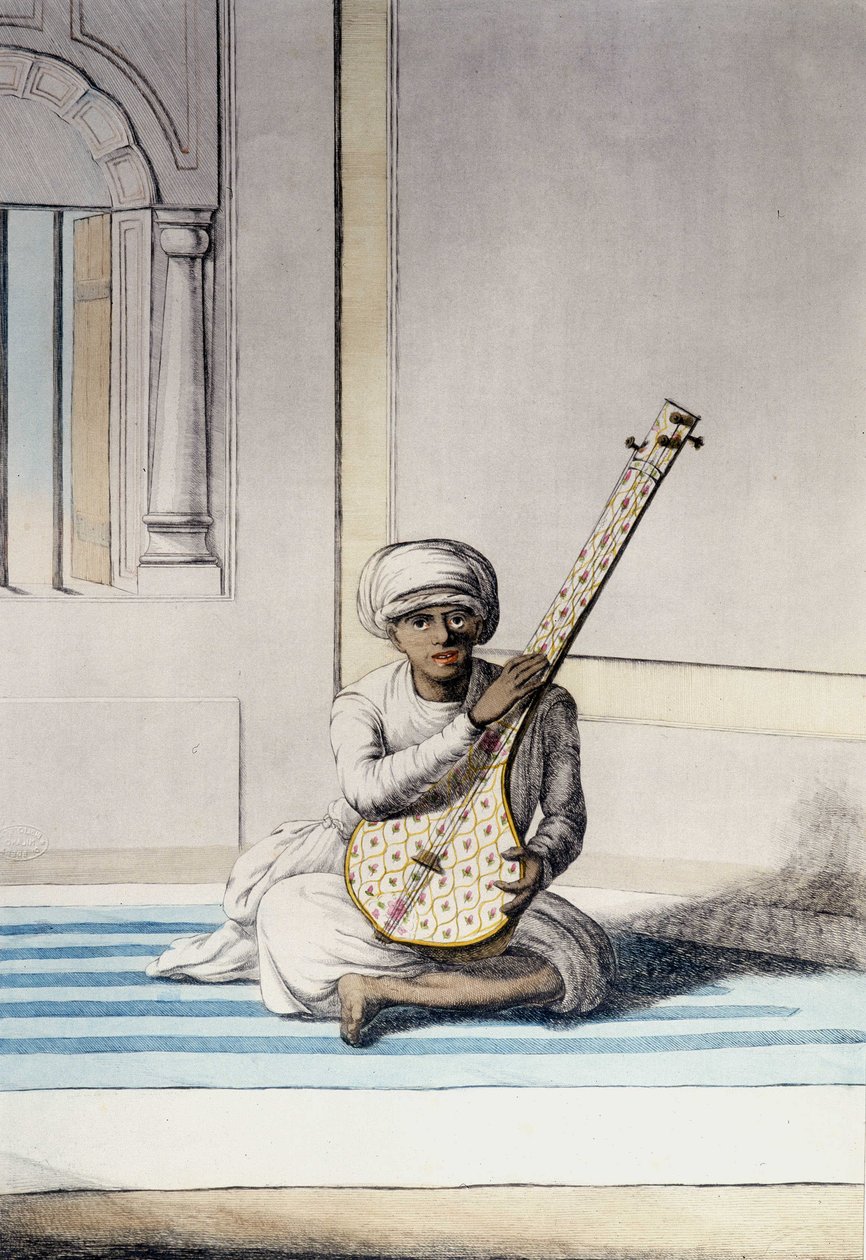 Culture, civilisation et société indienne : Musicien jouant du Thambourah (Tamboura), instrument traditionnel de l