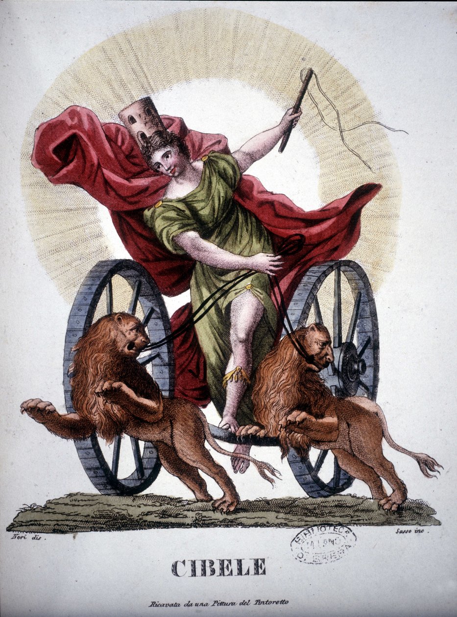 Cybele, divinité personnifiant le pouvoir reproducteur de la Nature - dans « Dizionario mitologico », gravure du 19e siècle d