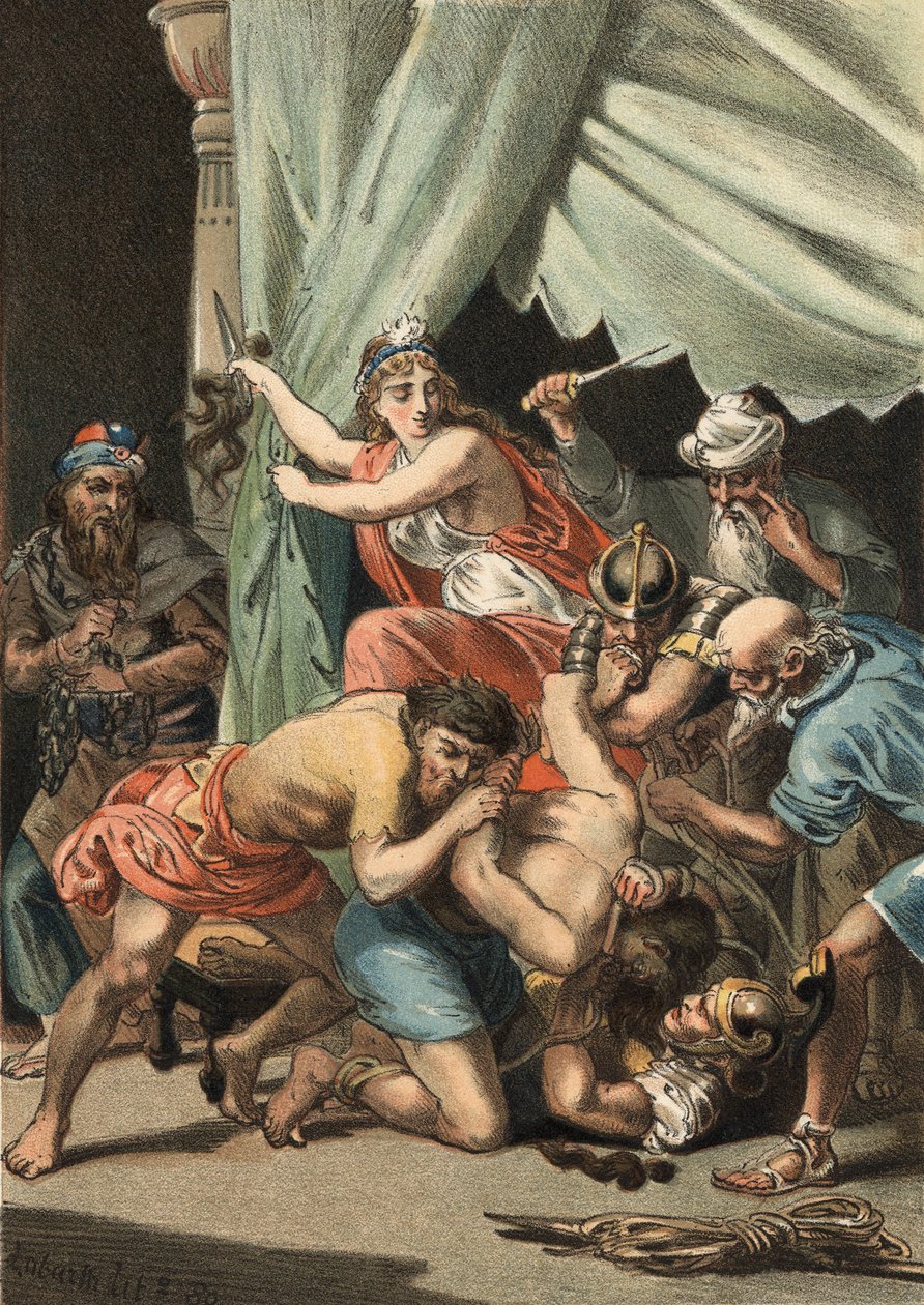 Dalila coupe les cheveux de Samson pour le rendre vulnérable et le livre aux Philistins - Unknown artist