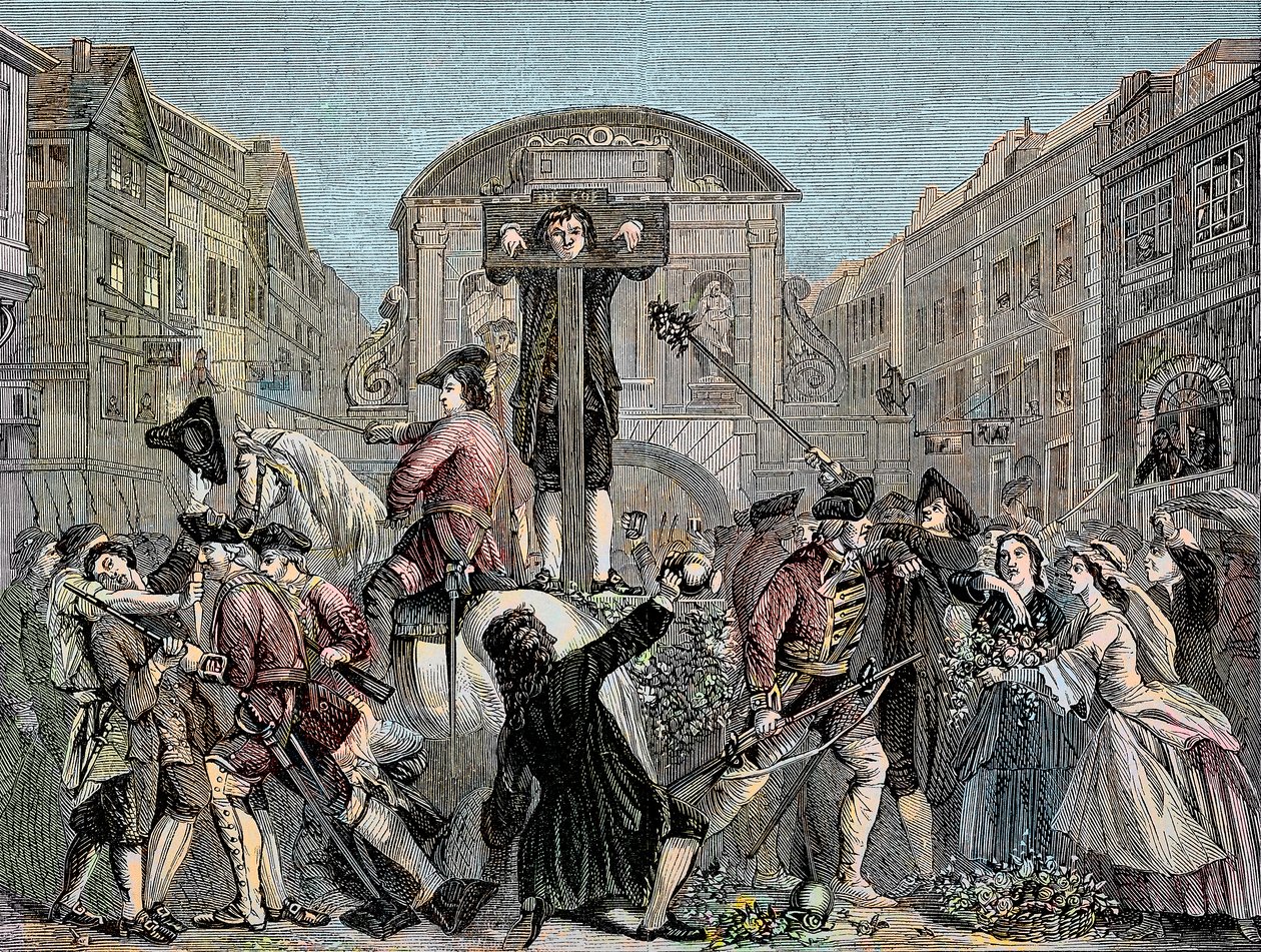 Daniel Defoe au pilori à Londres en 1703 pour avoir publié son tract ironique « The Shortest Way With the Dissenters » - L