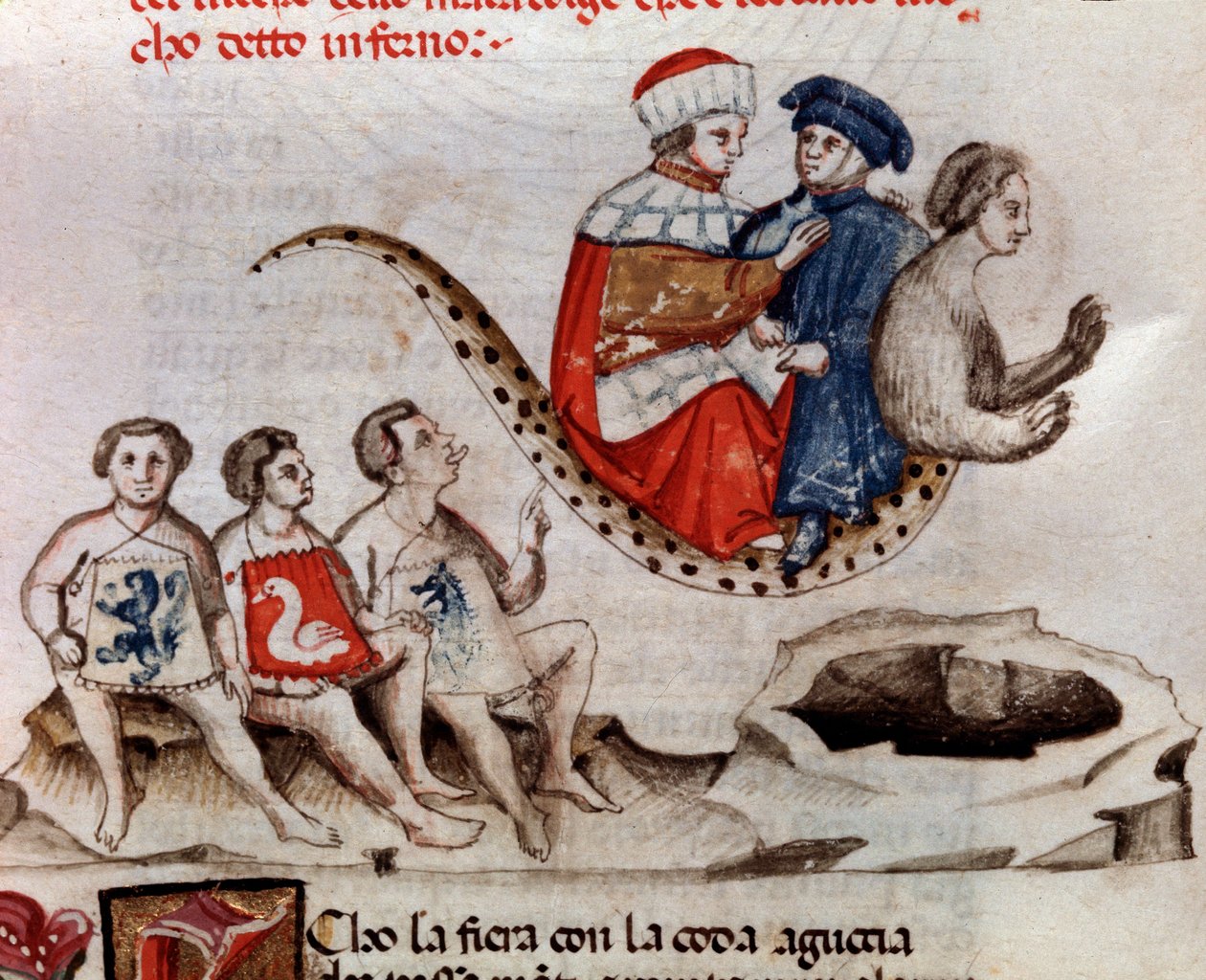 Dante et Virgile chevauchant le dos de Géryon (chant 17 de l