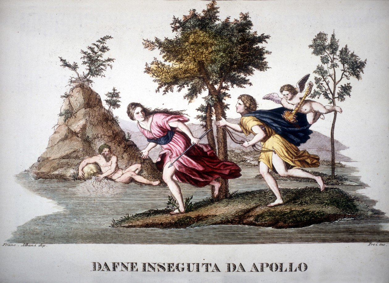 Daphné poursuivie par Apollon - dans Dizionario mitologico - Unknown artist