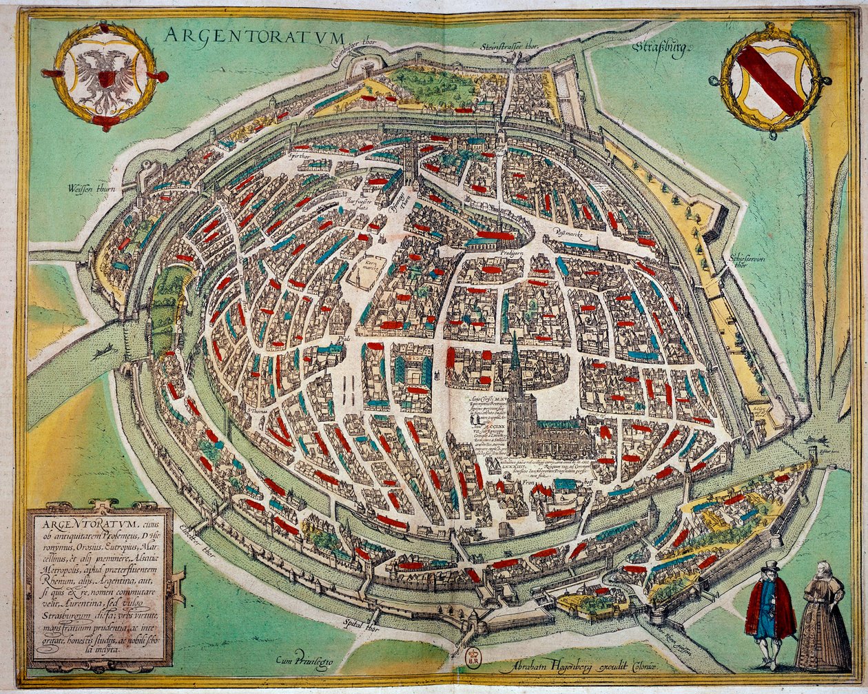 Carte détaillée de la ville de Strasbourg réalisée par Abraham Hogenberg. Gravure du XVIIe siècle - Unknown artist