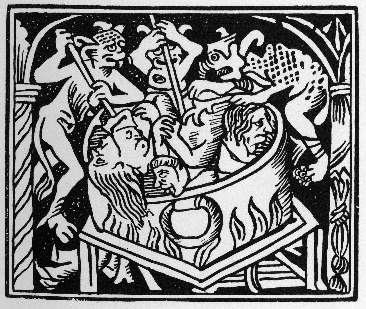 Diables tourmentant les luxurieux dans un puits de feu et de soufre - dans « Grand Calendrier et Compost des Bergers », Lyon - Unknown artist
