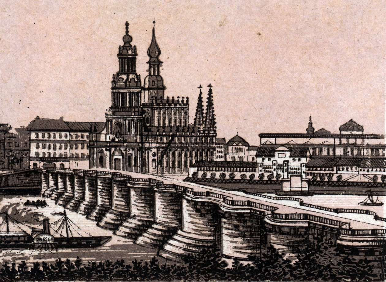 Dresde, Allemagne : vue du pont Augustus à Dresde. dans « Le Monde Illustré 168 vues» Non daté (fin du XIXe siècle) - Unknown artist