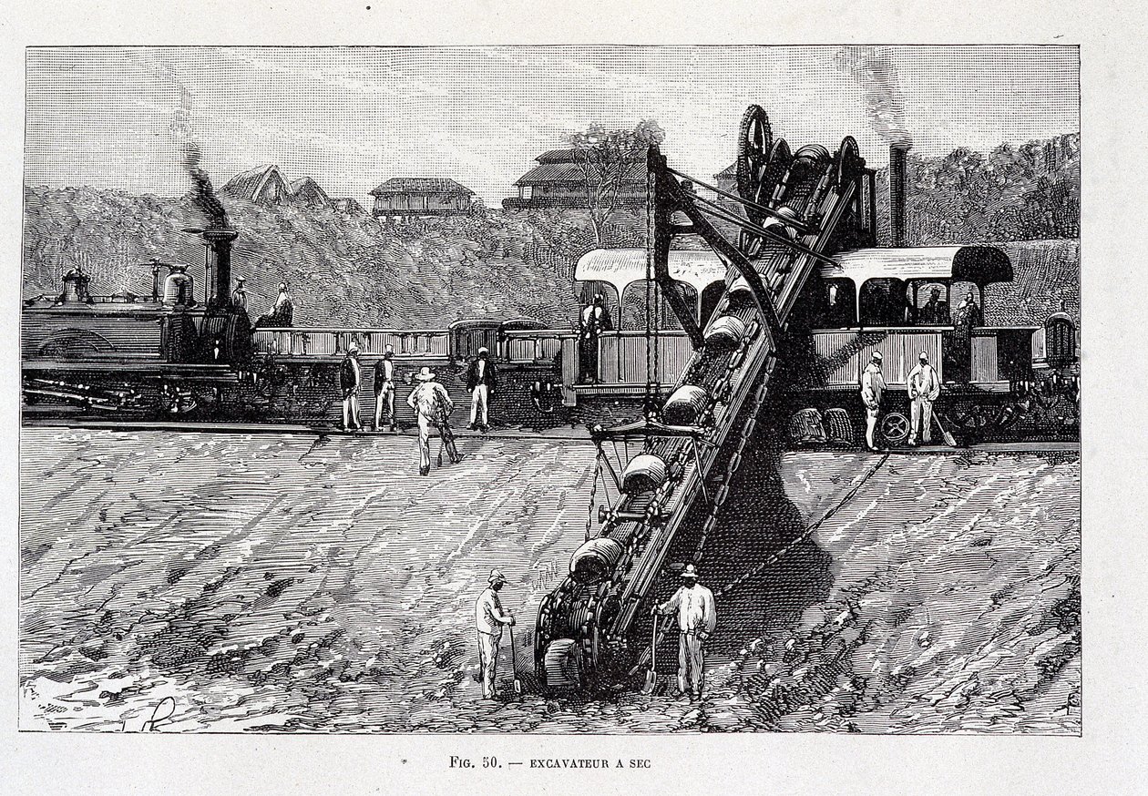 Dragueur à sec sur le chantier du canal de Suez - Unknown artist