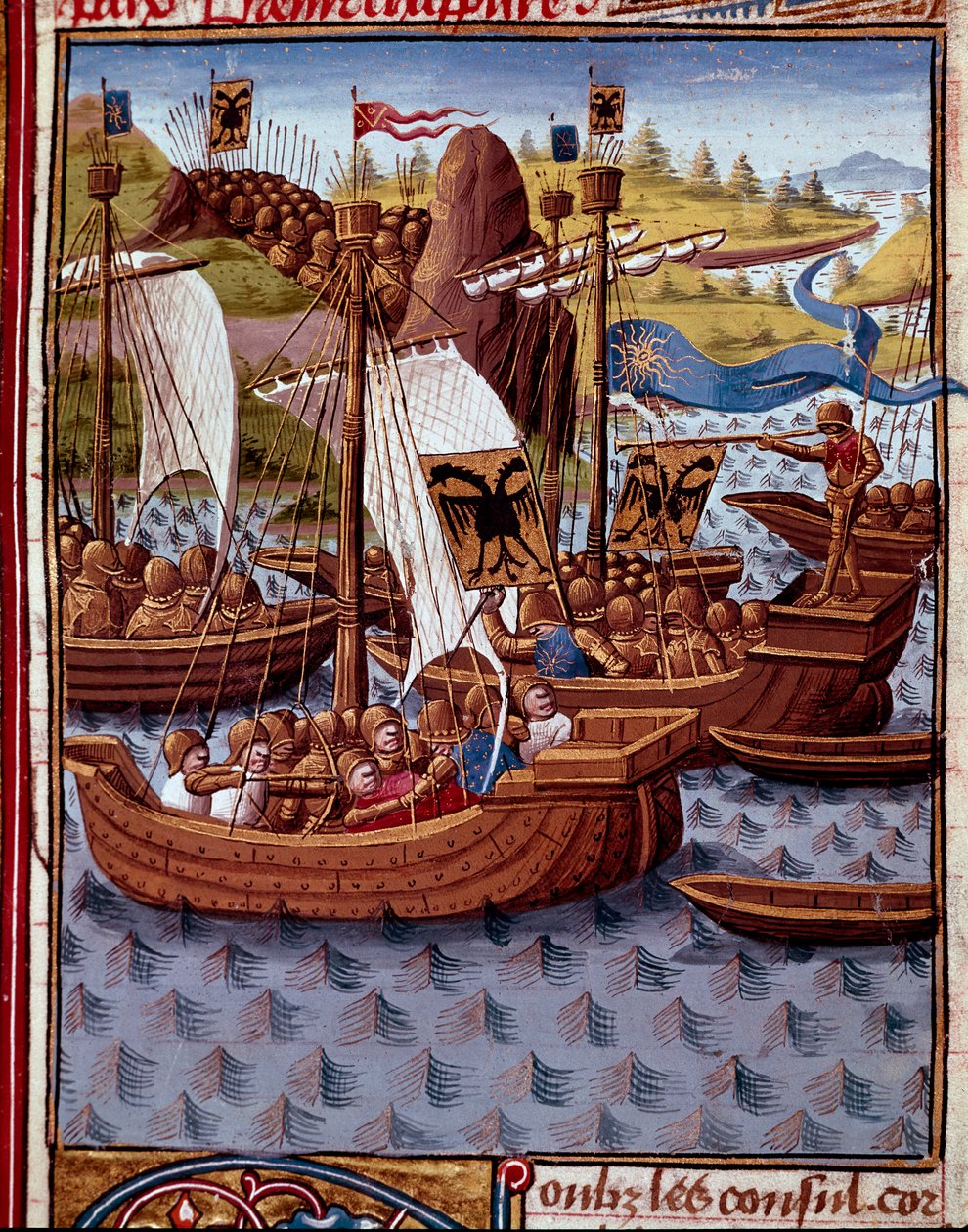 Les ennemis arrivent à Rome pour demander la paix aux Romains. Miniature de « Histoire romaine » (Ad urbe condita) par Tite-Live (59 av. J.-C.-17 apr. J.-C.), traduit par Pierre Bersuire (ms. 310) 1450-1500 - Chantilly, musée Condé - Unknown artist