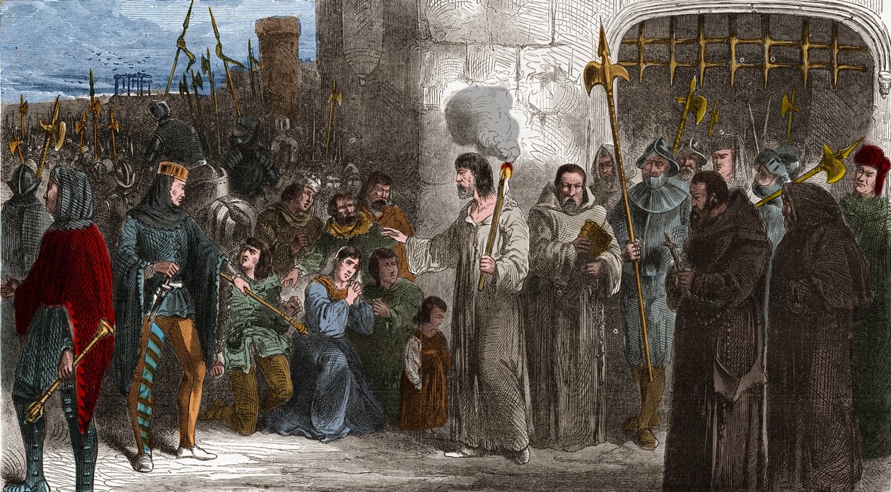 Enguerrand de Marigny (1260-1315), chambellan et ministre du roi Philippe IV le Bel, marchant vers la torture en 1315. Gravure dans « Histoire De France En Cent Tableaux » par Paul Lehugeur, 1891 - Unknown artist