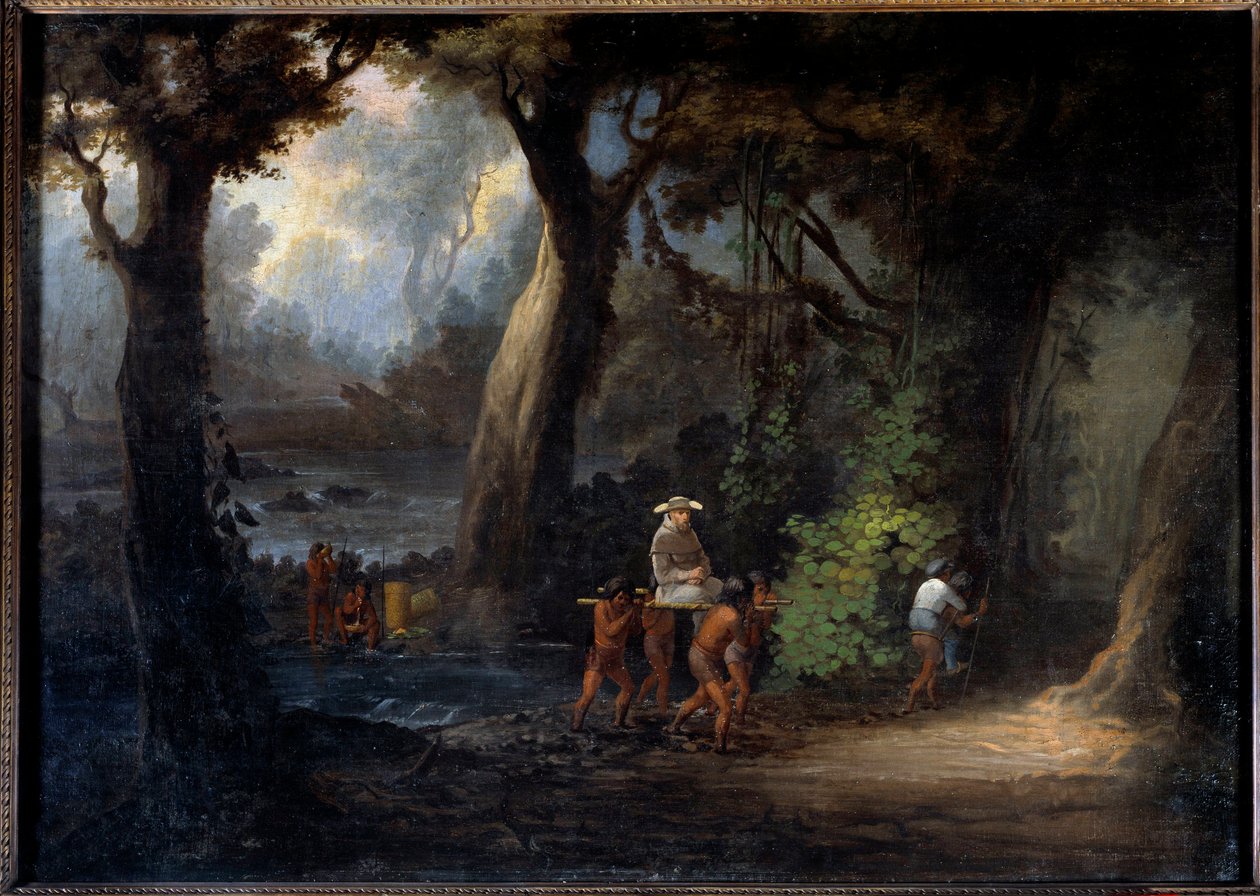 Évangélisation : Missionnaires sur les rives en Amérique du Sud portés par les Indiens - Unknown artist