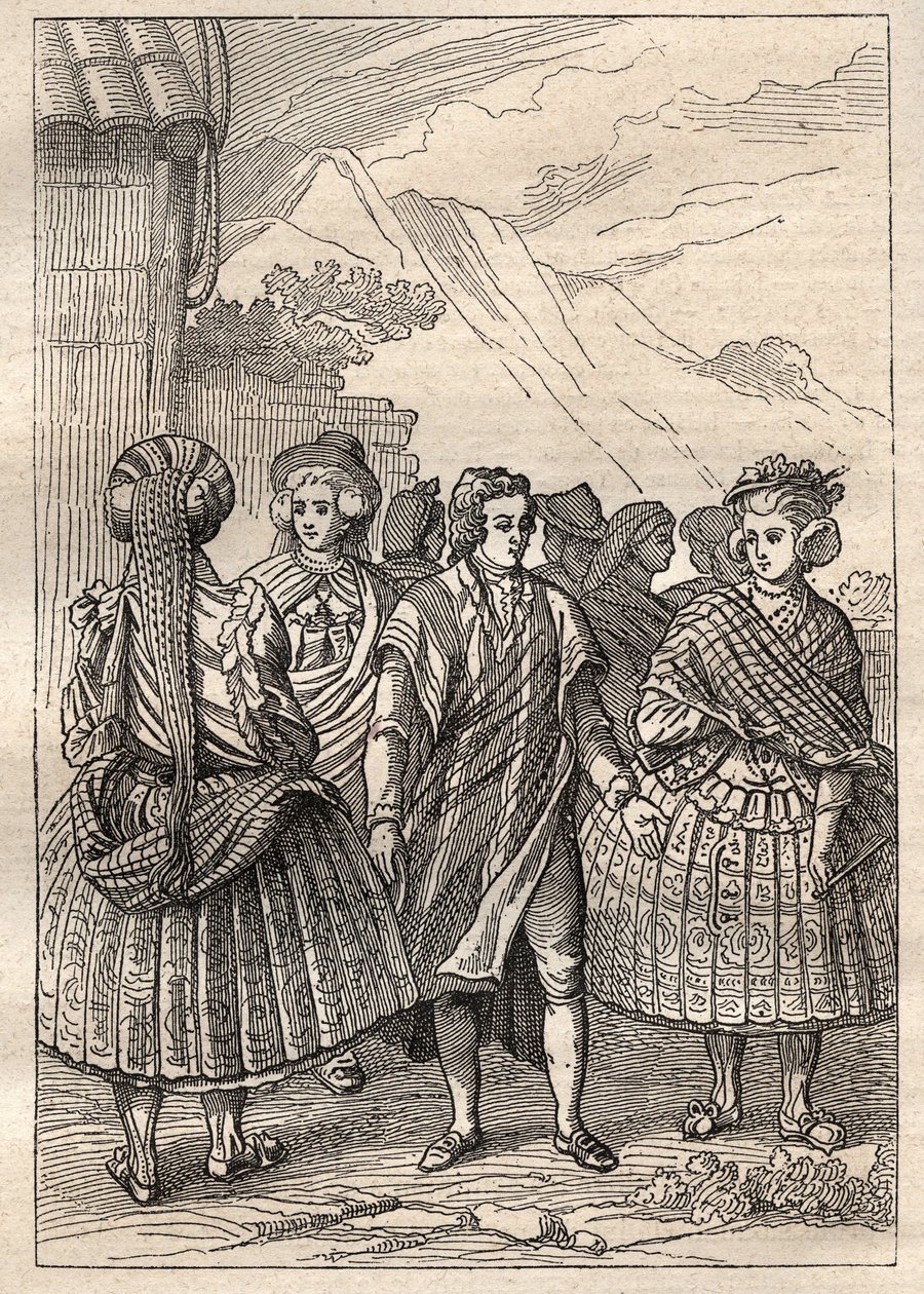 Expédition autour du monde (1785-1788) de Jean François Galaup de La Pérouse (1741-1788) : costumes des habitants de la Concepción (Chili) - illustration tirée de « Les grands marins du XVIIIe siècle » - Unknown artist
